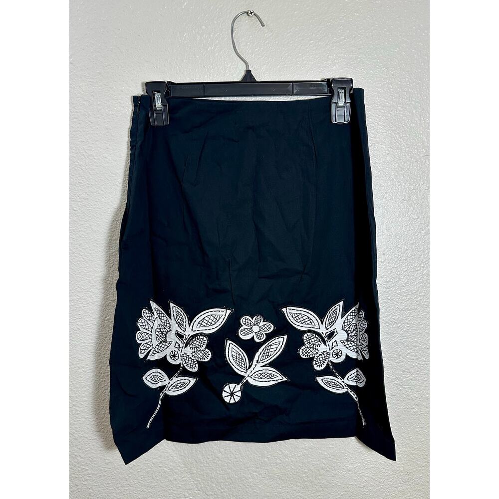 Chaudry KC Black Floral Embroidered Skirt Size S
